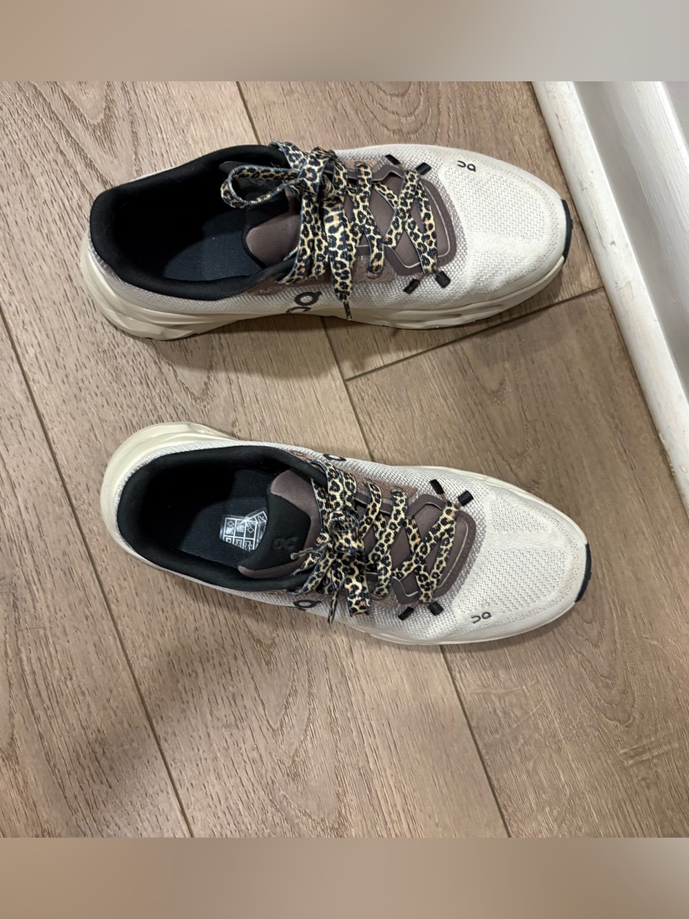On Running Women's Cloudtilt Cream Sneakers with Leopard Laces - Picture 2 of 3